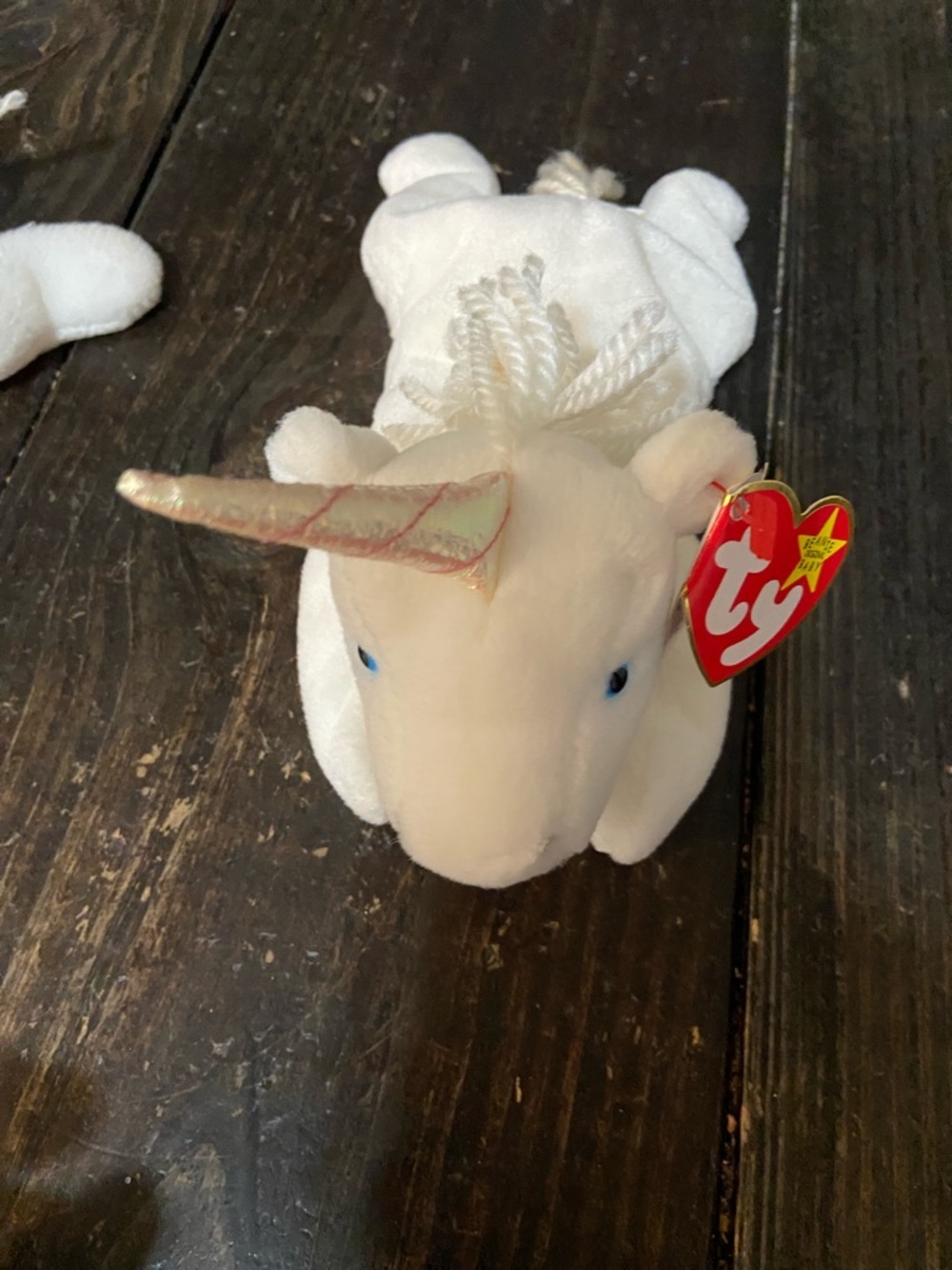 Ty White Mystic Beanie Baby Plush Pair with Iridescent Horn and Gold Accent - Picture 5 of 8